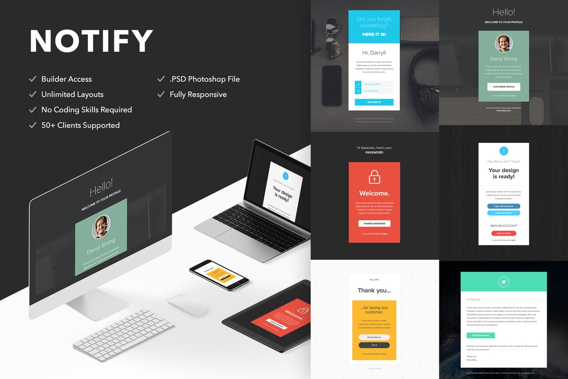 Template Website Notify - 6 Email & Akses Themebuilder
