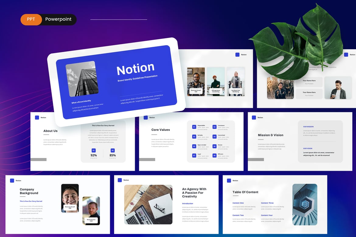 Template Presentasi PowerPoint Panduan Identitas Merek Notion
