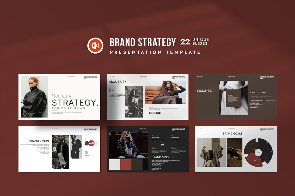 Template PowerPoint Strategi Brand Noureen yang Profesional dan Menarik