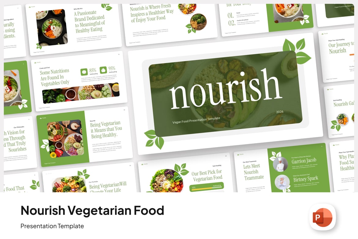 Template PowerPoint Makanan Vegetarian yang Menyegarkan