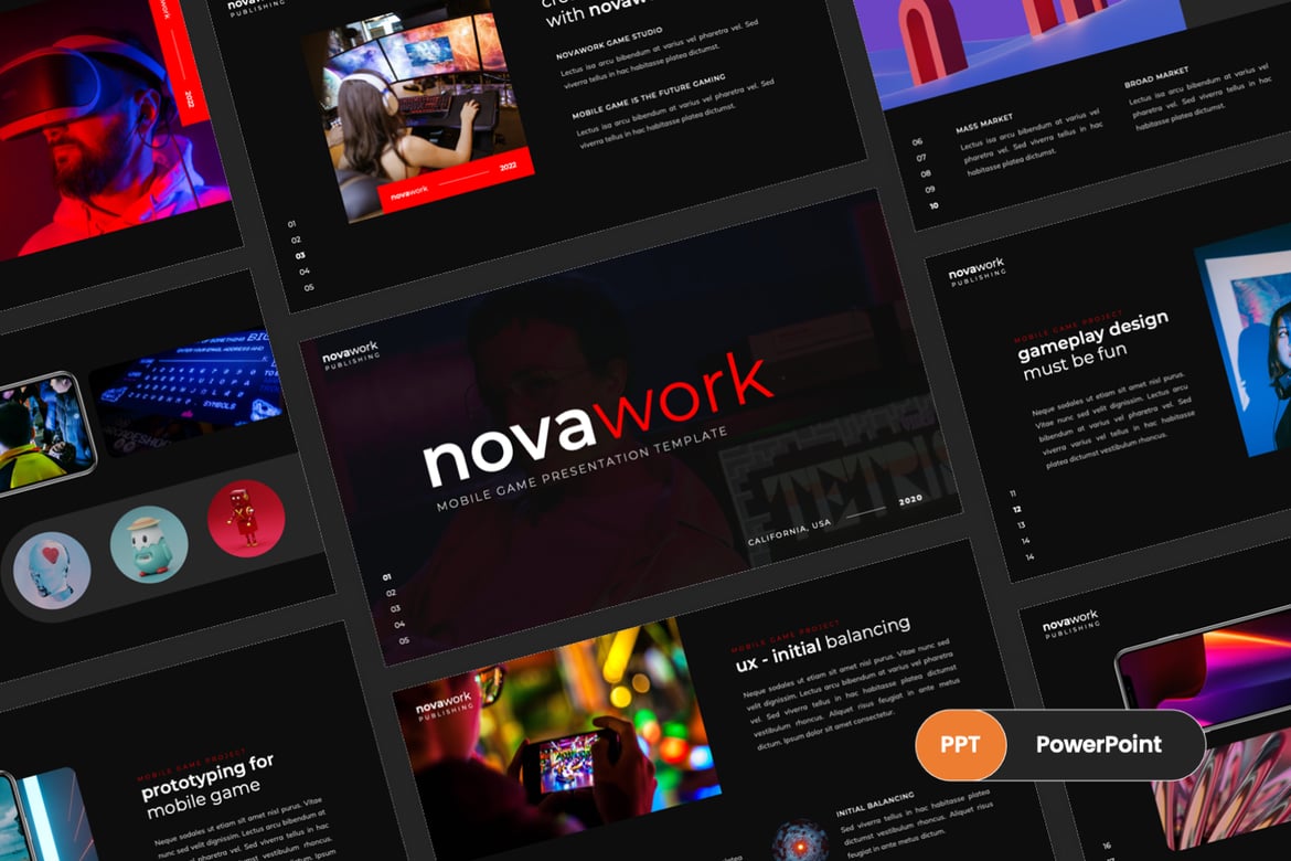 Template PowerPoint Game Mobile Novawork - Presentasi Menarik untuk Pemasaran