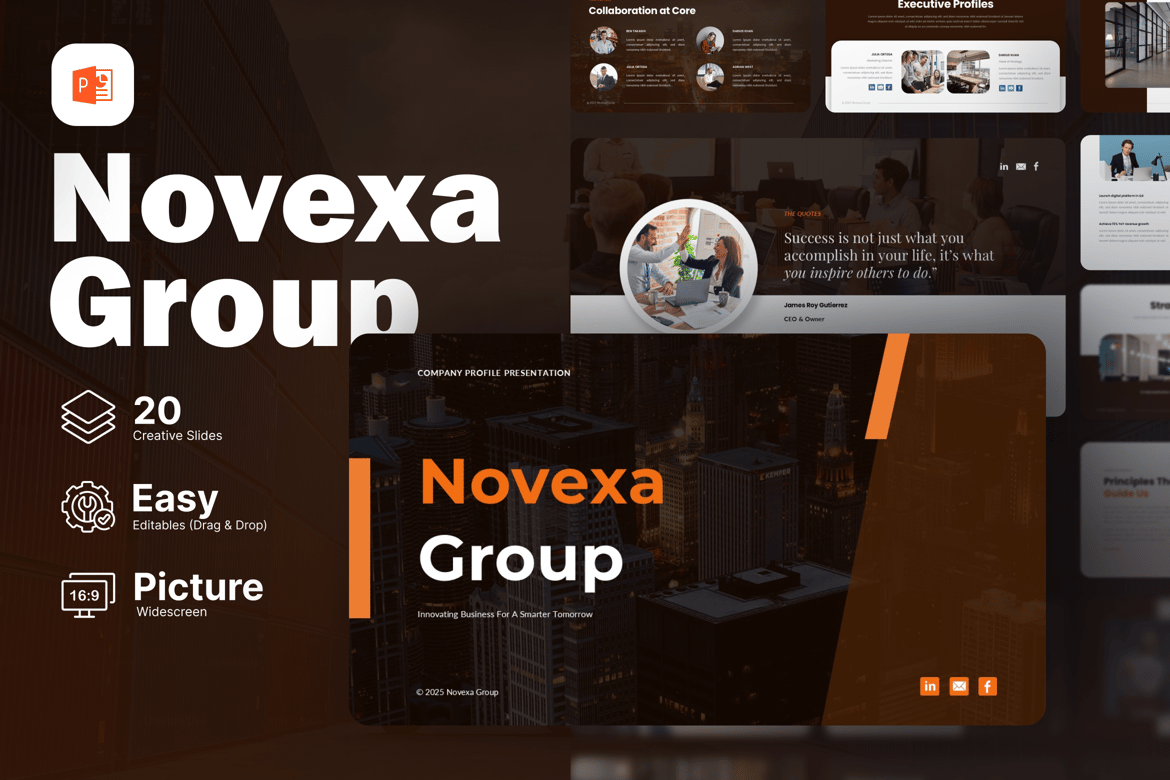 Template Presentasi Profil Perusahaan Novexa Group yang Menarik dan Profesional