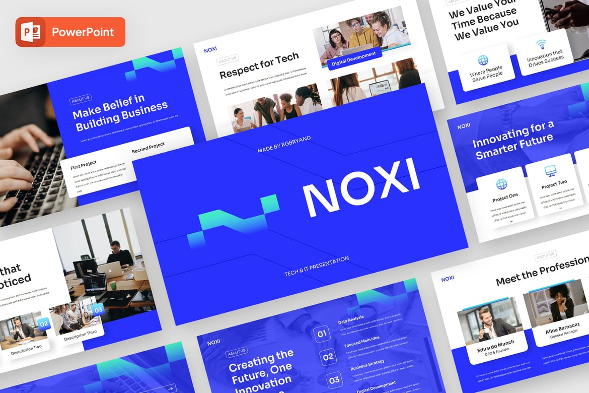 Template Presentasi Powerpoint Noxi untuk Teknologi dan Startup