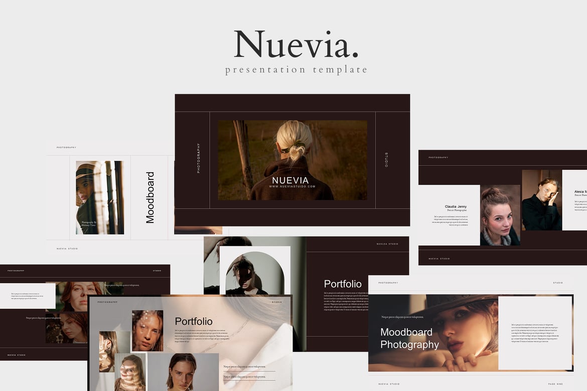 Template Presentasi PowerPoint Nuevia - Desain Kreatif untuk Proyek Anda