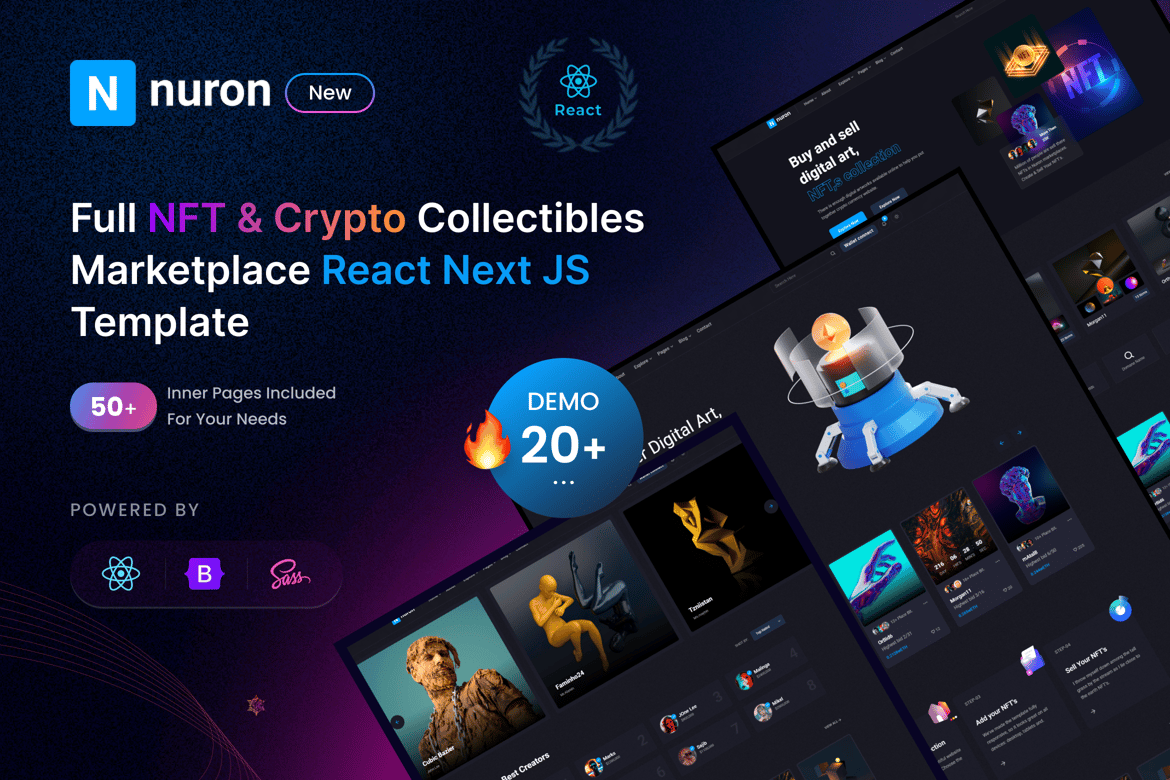 Nuron - Template Website Marketplace NFT Berbasis React NextJS yang Kuat