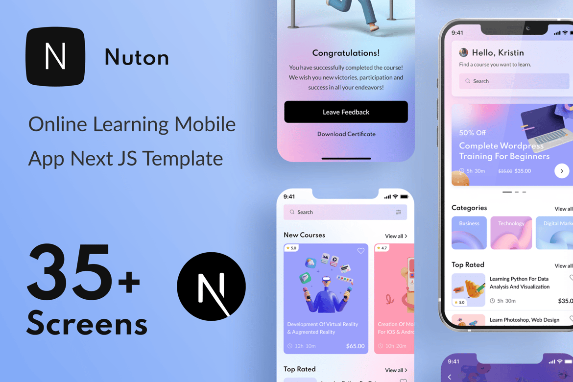 Nuton – Template Aplikasi Mobile Pembelajaran Online Berbasis Next JS | PWA
