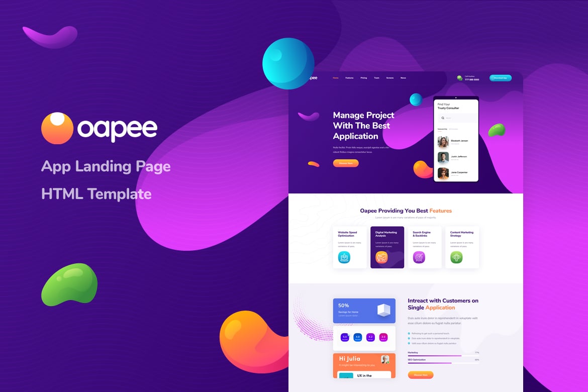 Oapee - Template Website Landing Page Aplikasi yang Menarik dan Responsif