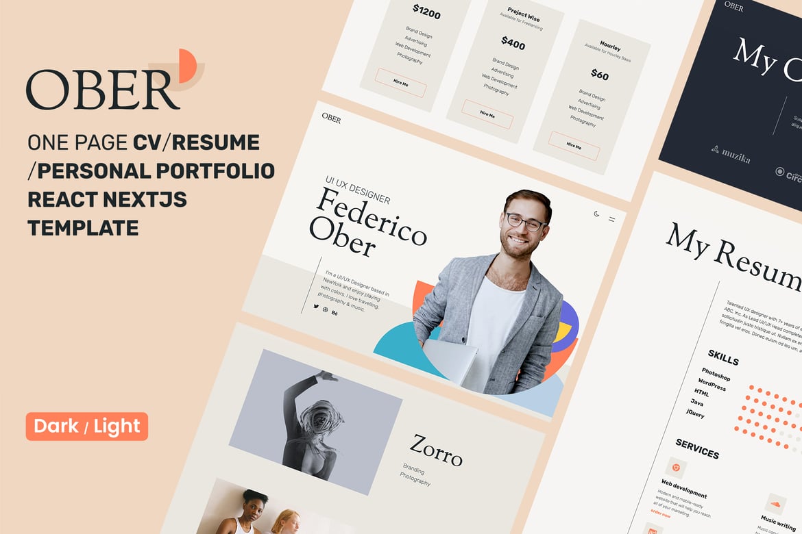 OBER - Template Website Portofolio Pribadi Berbasis React NextJS yang Modern