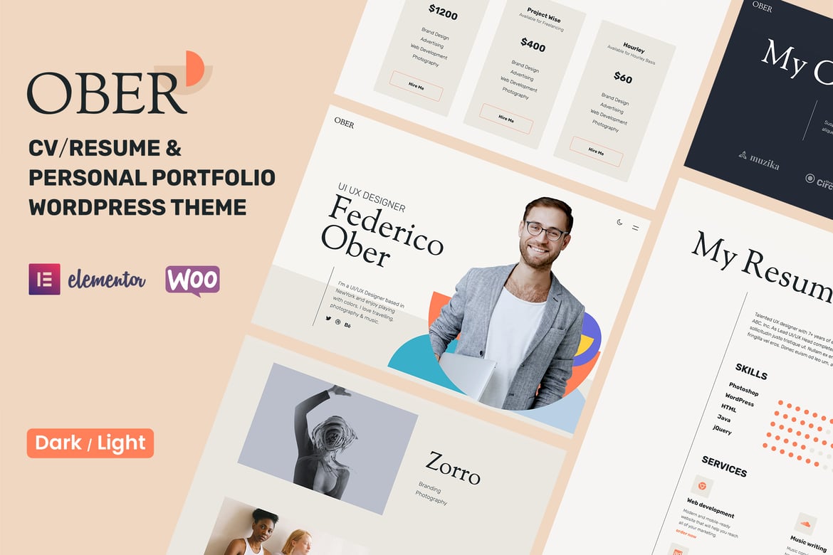 OBER - Tema WordPress Portofolio Pribadi yang Menarik