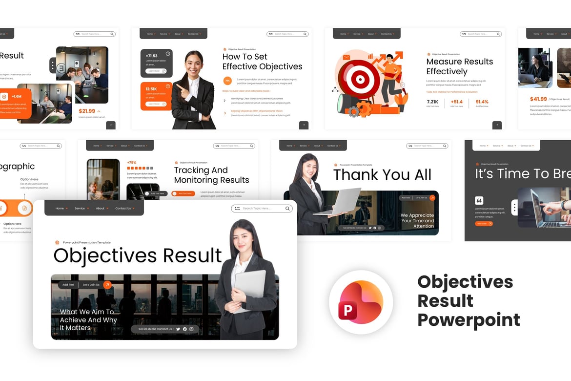 Template PowerPoint Presentasi Hasil dan Tujuan yang Kreatif