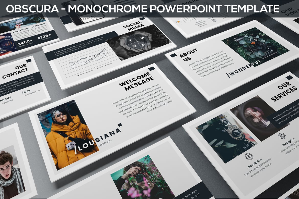 Obscura - Template Presentasi Powerpoint Monokrom yang Kreatif