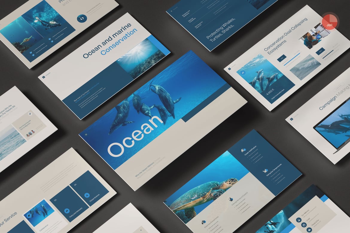 Template PowerPoint Konservasi Laut & Lautan yang Menarik