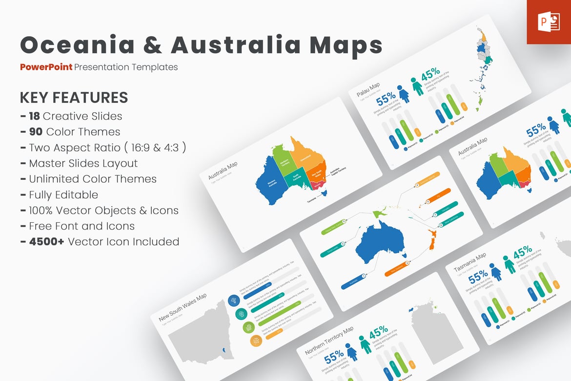 Template PowerPoint Peta Oceania dan Australia yang Menakjubkan