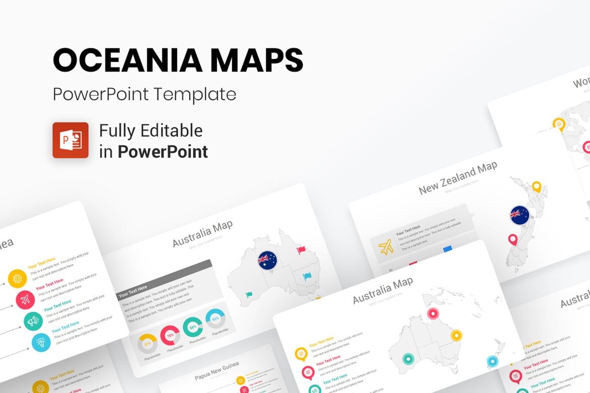 Template PowerPoint Peta Oceania yang Modern dan Menarik