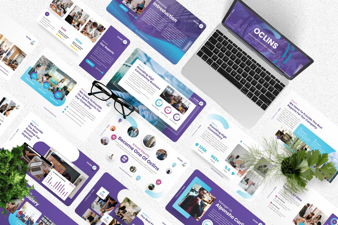 Oclins - Template Powerpoint Laporan Tahunan yang Menarik
