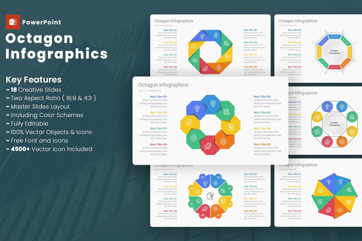 Template PowerPoint Infografis Oktagon yang Menarik