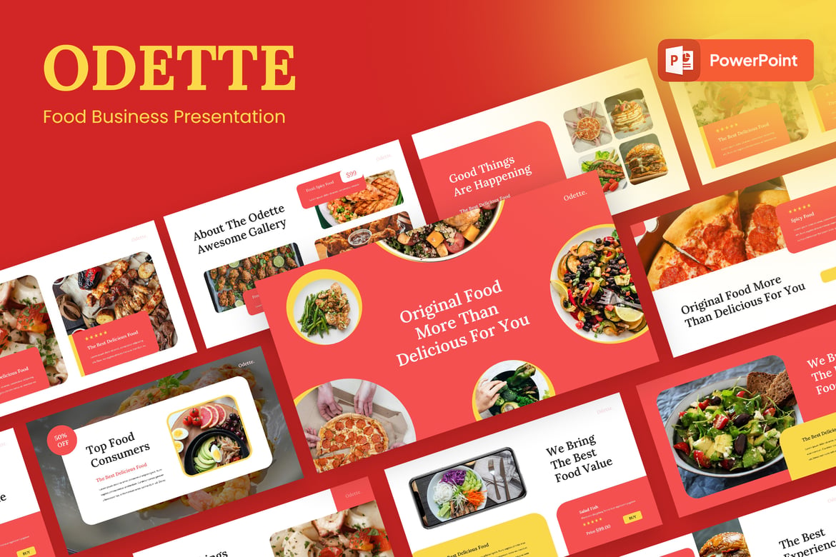 Template Presentasi PowerPoint Odette untuk Bisnis Makanan