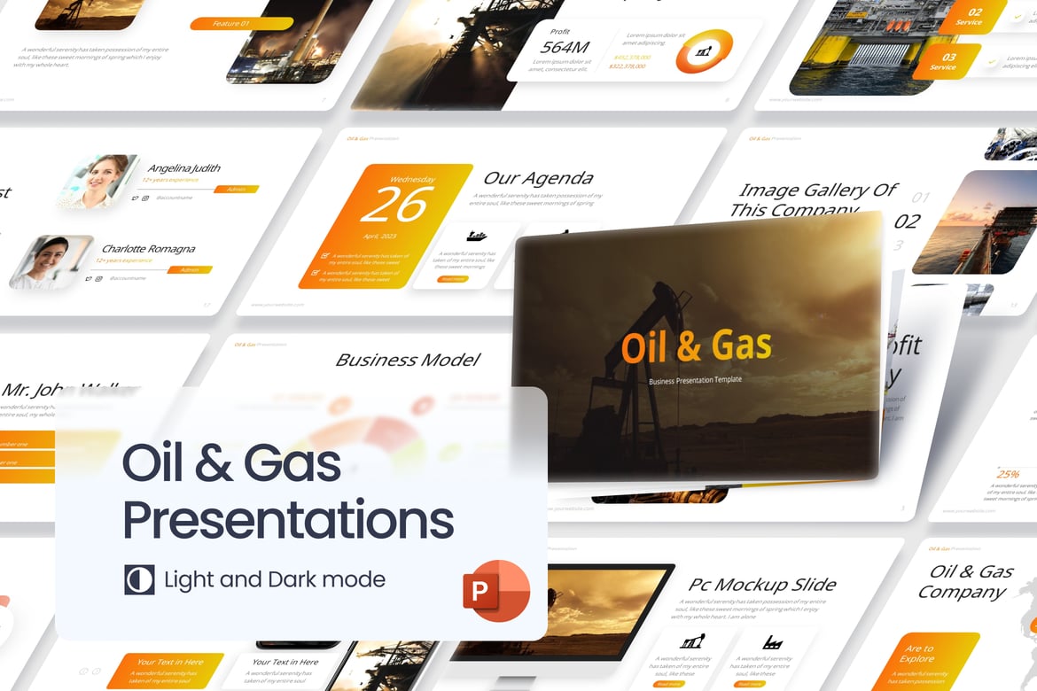 Template PowerPoint Bisnis Minyak & Gas yang Modern dan Elegan