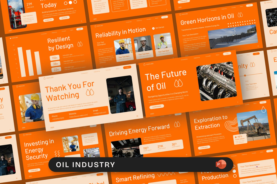 Template Presentasi PowerPoint Industri Minyak yang Profesional dan Modern