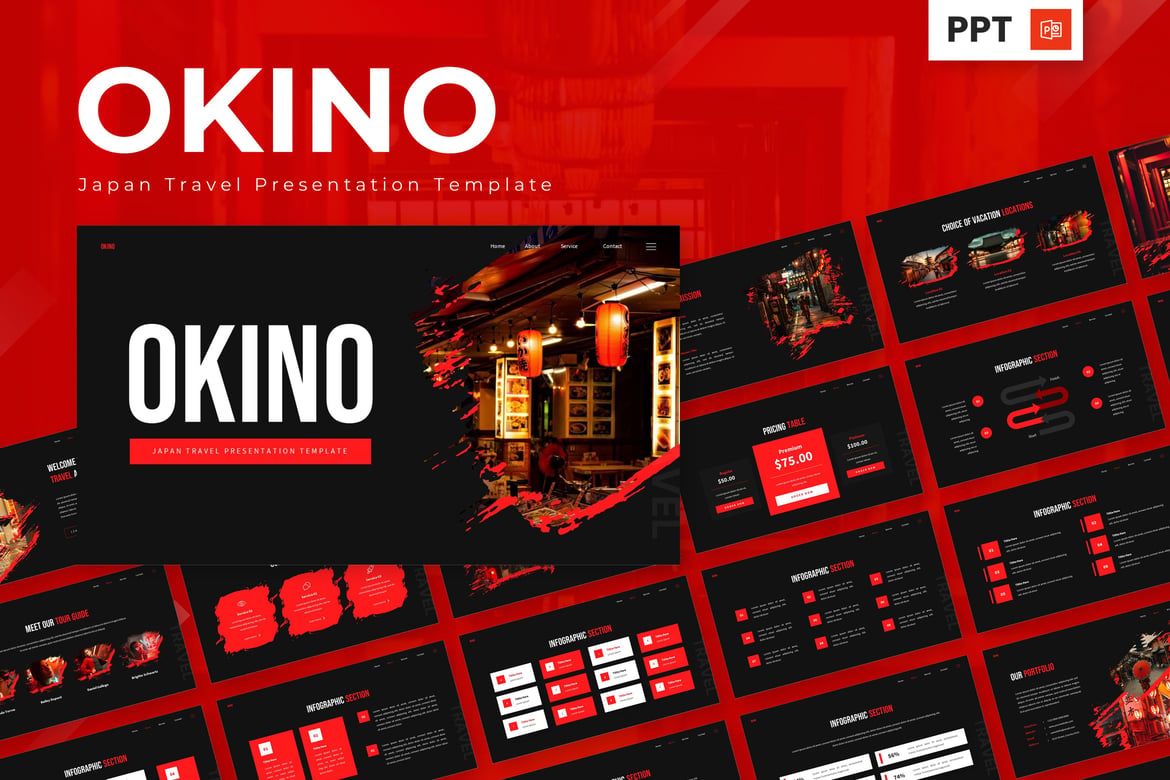 Template Presentasi PowerPoint Perjalanan Jepang - Okino