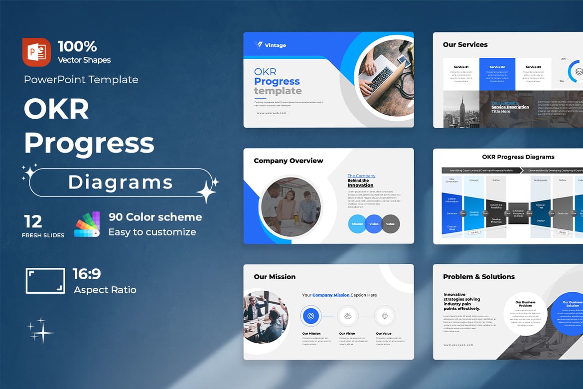 Template PowerPoint Kemajuan OKR yang Menarik