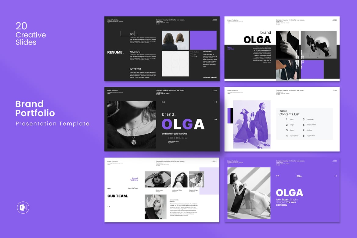 Template Presentasi Portofolio Merek Olga yang Modern dan Profesional