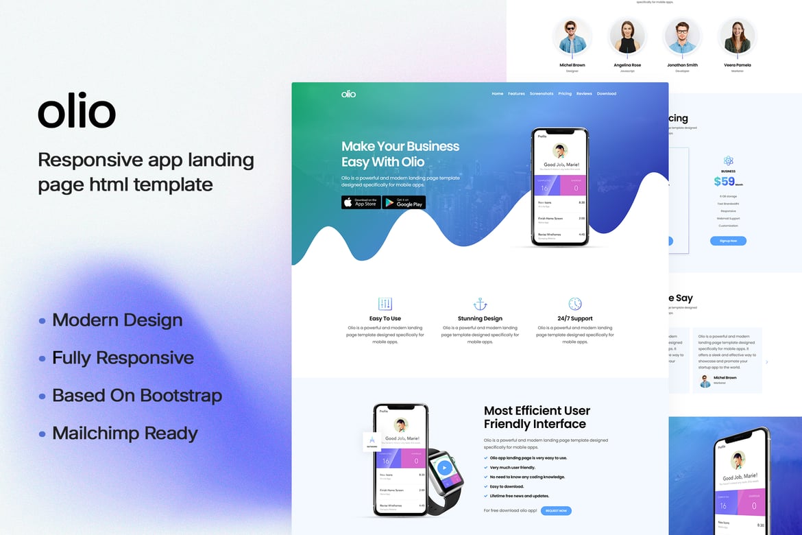 Olio | Template Website Landing Page Aplikasi Modern