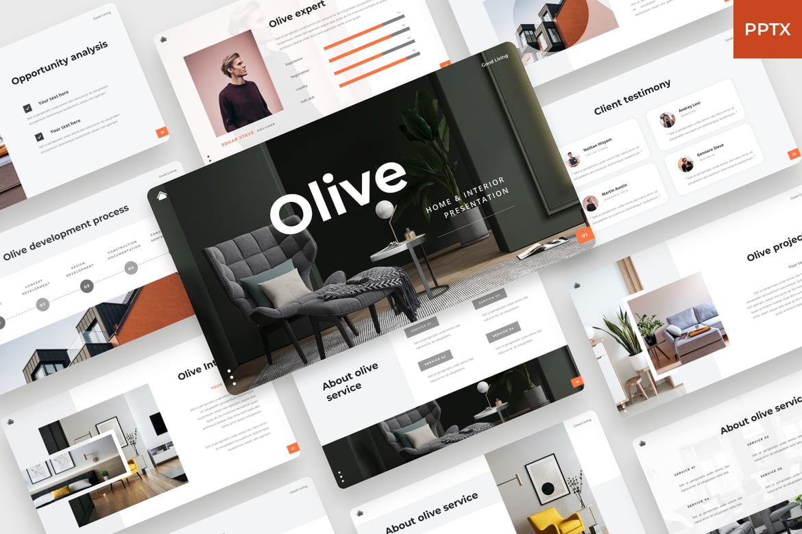 Template PowerPoint OLIVE untuk Desain Interior dan Rumah yang Menarik
