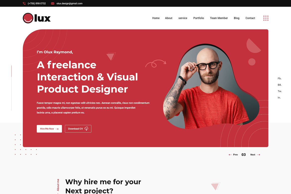 Olux – Template Website Portofolio CV/Resume Kreatif