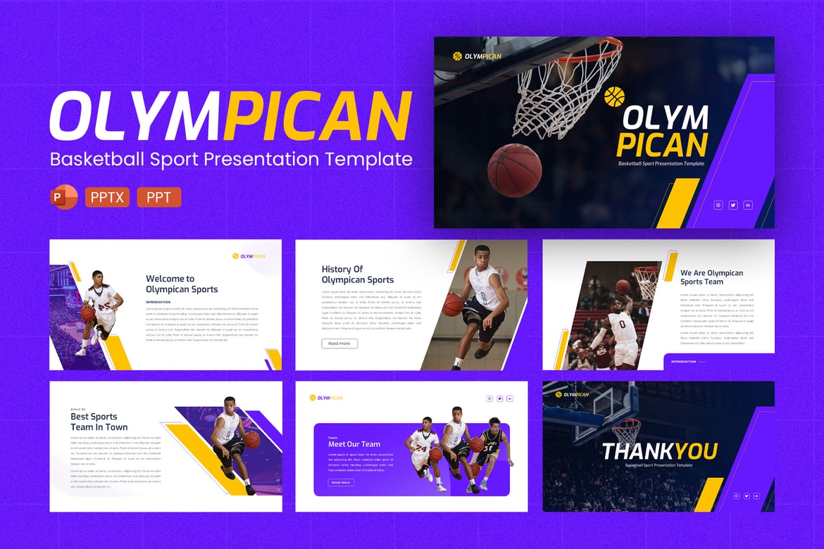 Template Presentasi PowerPoint Basket Olympican yang Modern dan Menarik