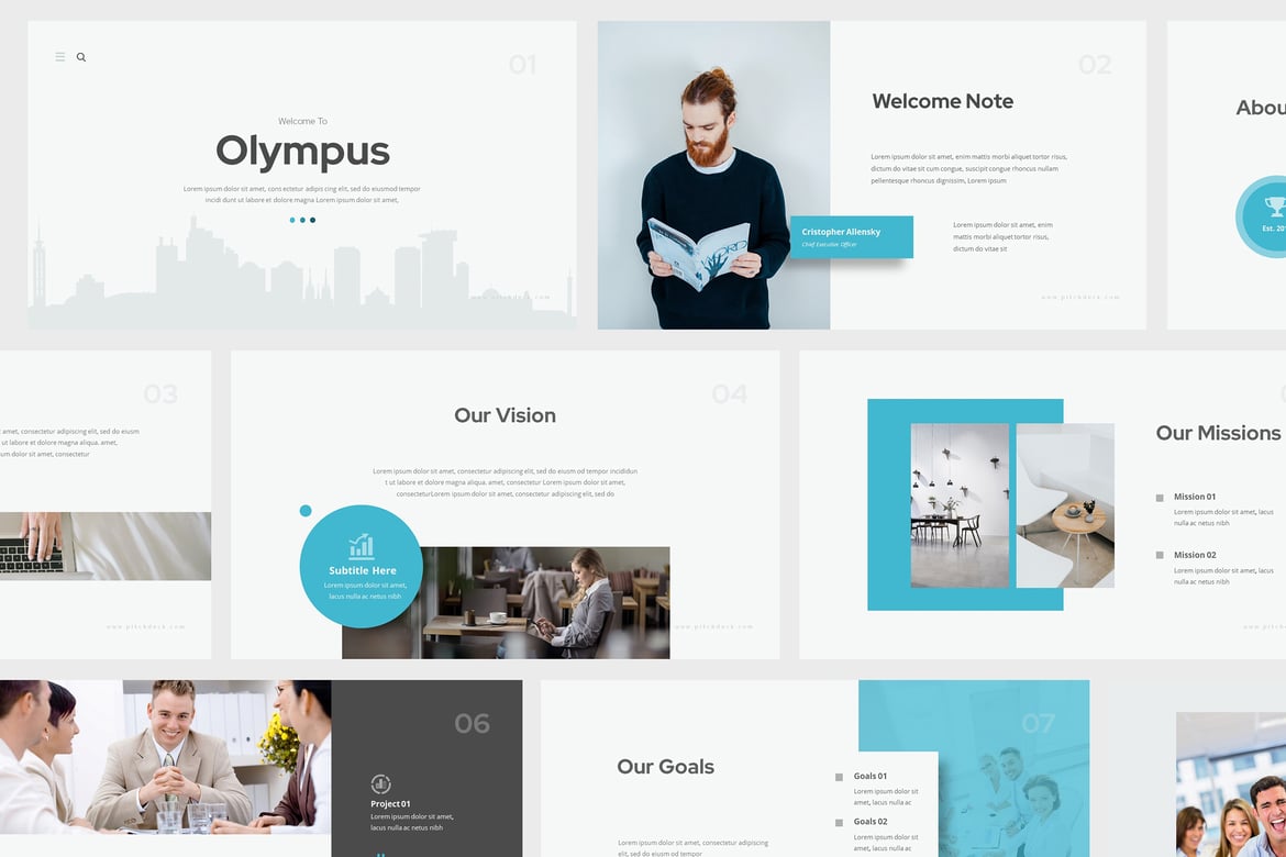 Template Presentasi PowerPoint Olympus yang Modern dan Minimalis