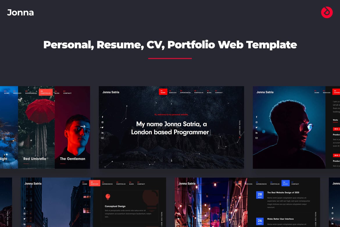 Template Website Pribadi, Resume, & Portfolio - Jonna yang Modern