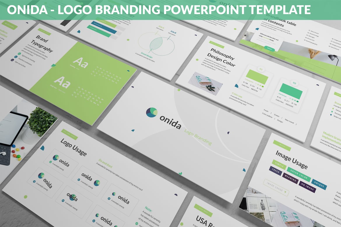 Template Powerpoint Branding Logo Onida yang Modern dan Menarik