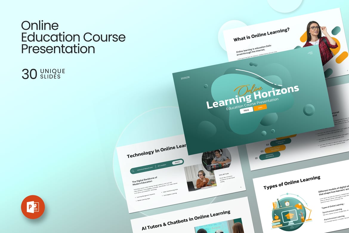 Template Presentasi PowerPoint Online Learning Horizons yang Menarik