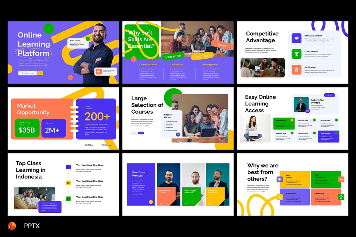 Template Presentasi Powerpoint untuk Pembelajaran Daring yang Energik