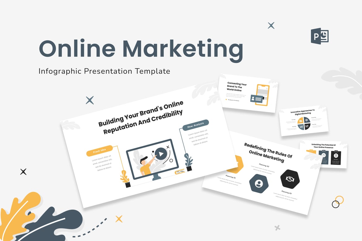 Template PowerPoint Infografis Pemasaran Online yang Menarik