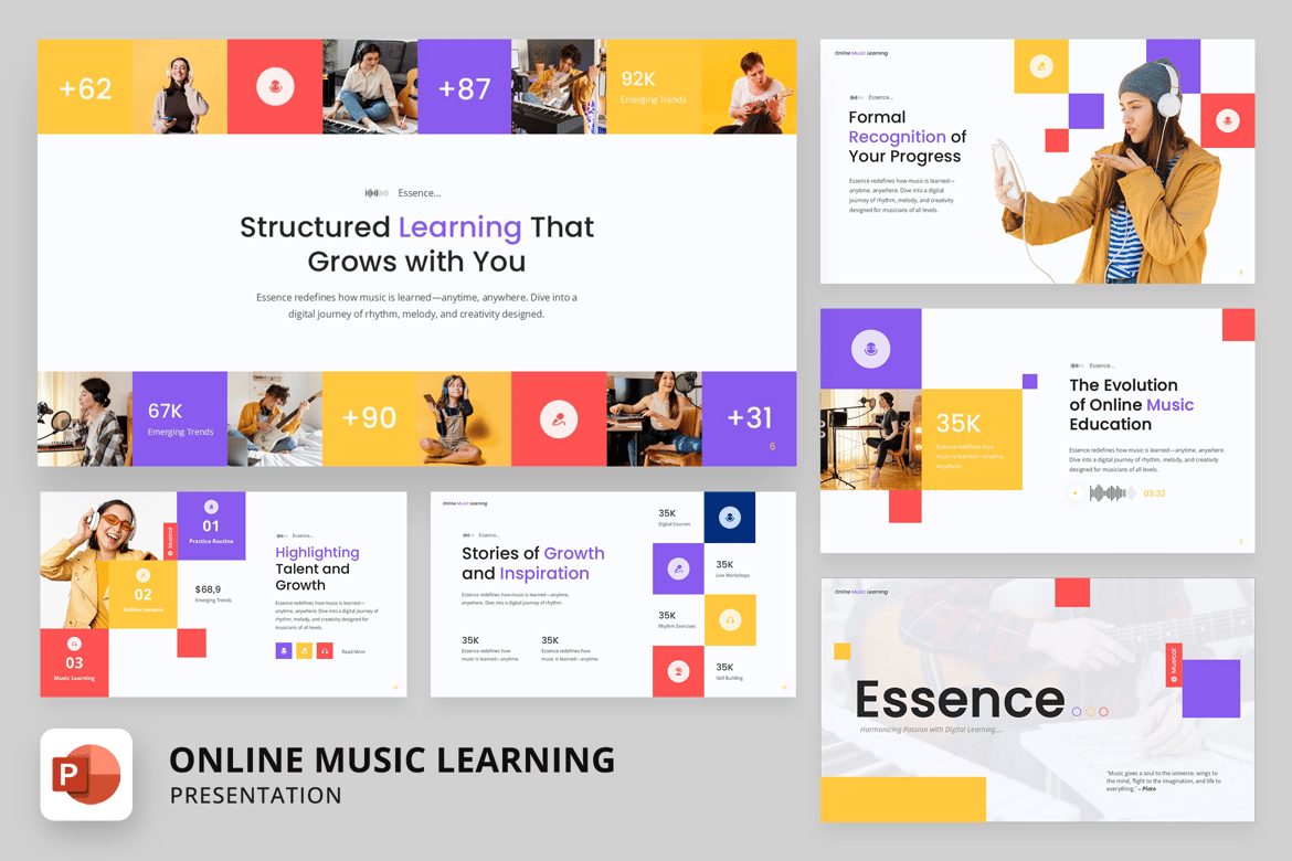 Template Presentasi PowerPoint untuk Pendidikan Musik Online yang Menarik
