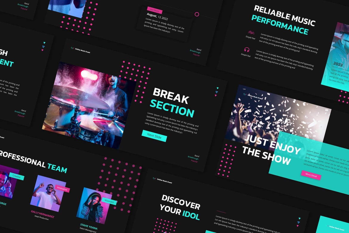 Template Powerpoint Presentasi Acara Musik Online yang Menarik