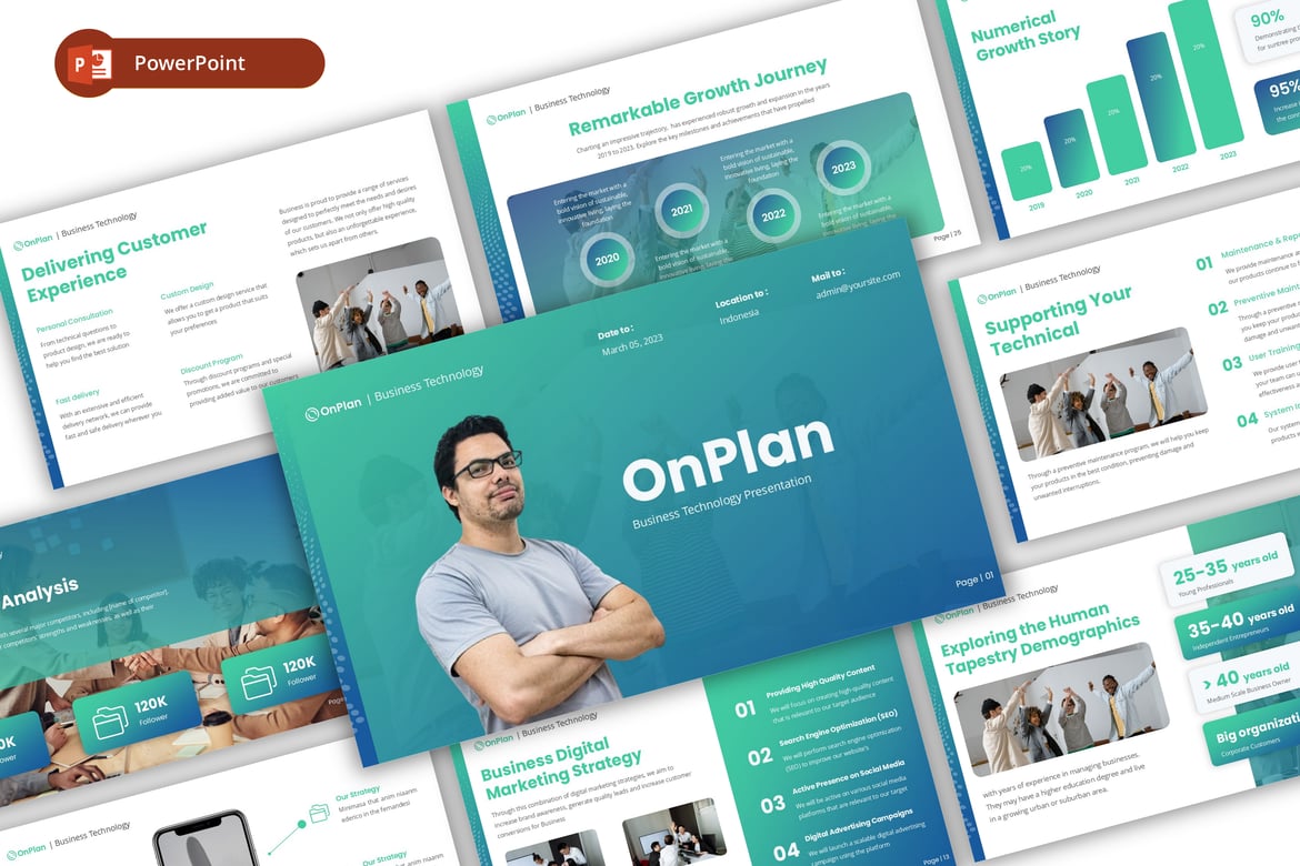 Template Presentasi PowerPoint OnPlan untuk Bisnis Teknologi yang Menawan