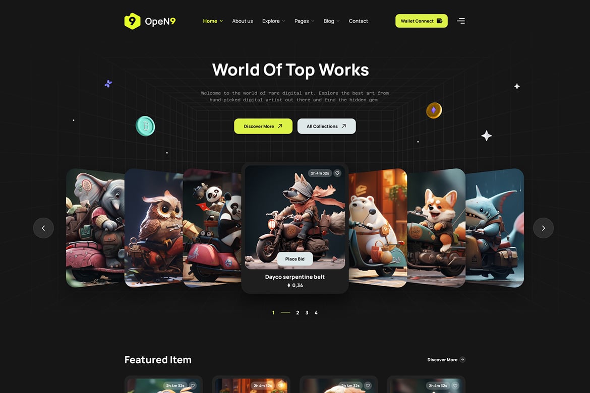 Open9 | Template Website Pasar NFT yang Modern dan Fungsional