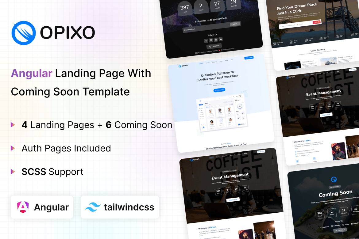 Opixo - Template Website Angular untuk Halaman Landing & Coming Soon yang Modern