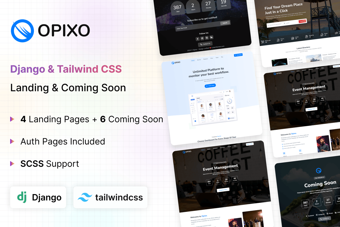 Opixo - Template Website Landing Page & Coming Soon berbasis Django