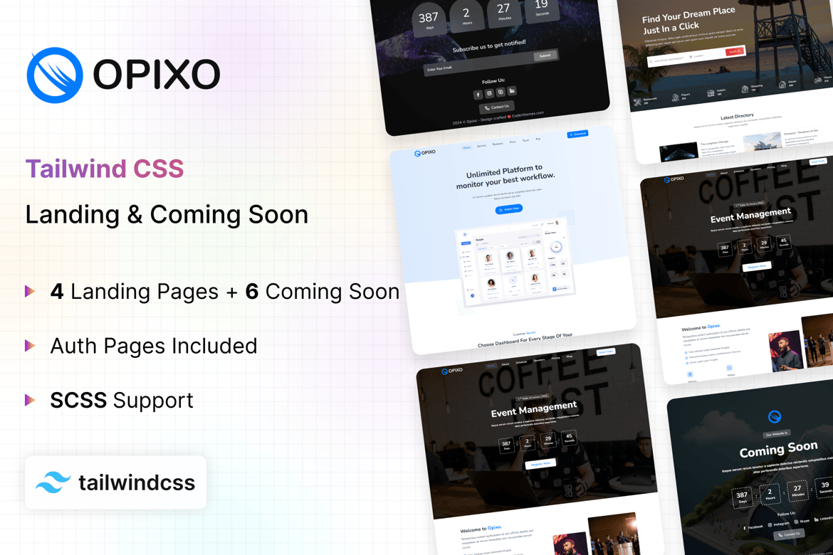 Opixo - Template Website Landing Page Coming Soon dengan Tailwind CSS