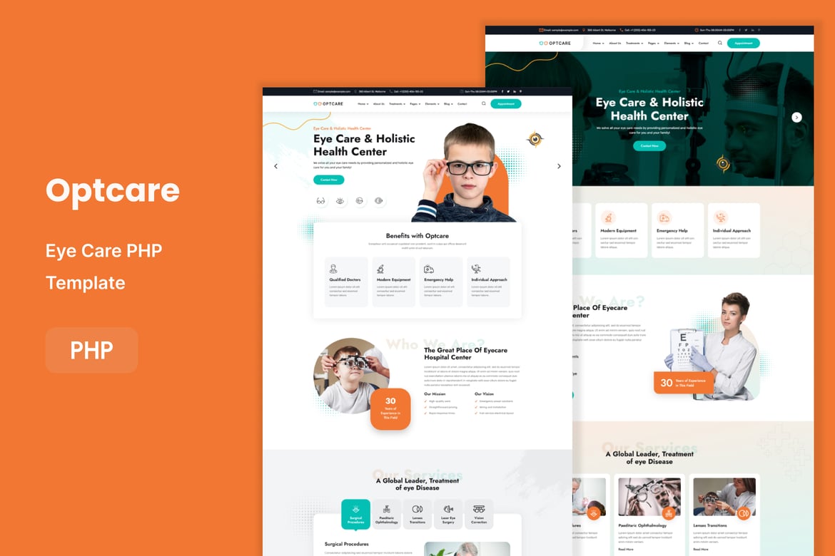 Template Website Perawatan Mata Optcare yang Modern dan Responsif