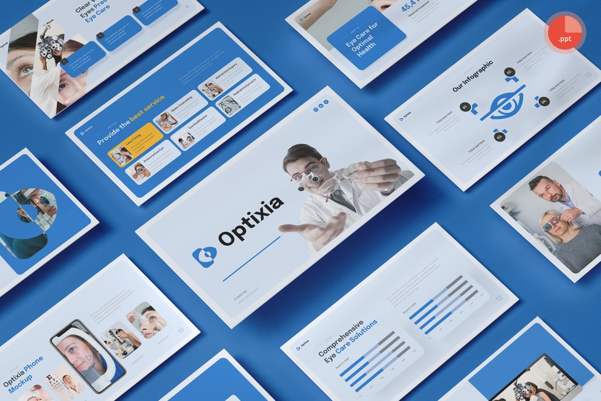 Template Presentasi Optixia - Solusi Kreatif untuk Perawatan Mata dan Optometri