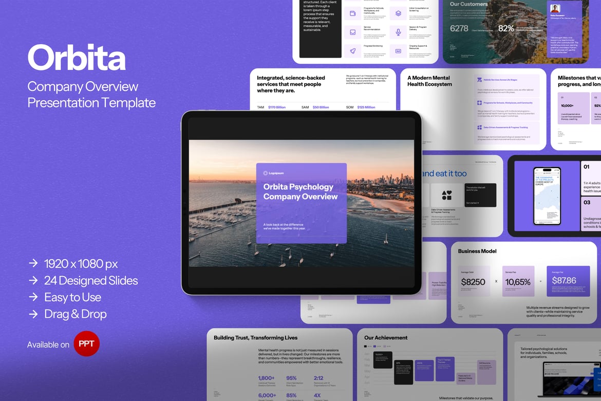 Template PowerPoint AI Psychology Orbita yang Sederhana dan Efisien