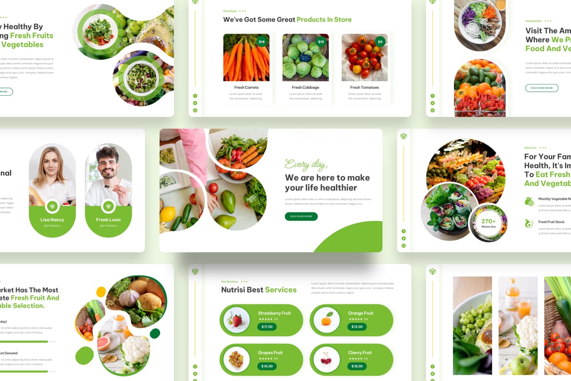 Template Presentasi PowerPoint Makanan Organik, Buah & Sayuran yang Menarik
