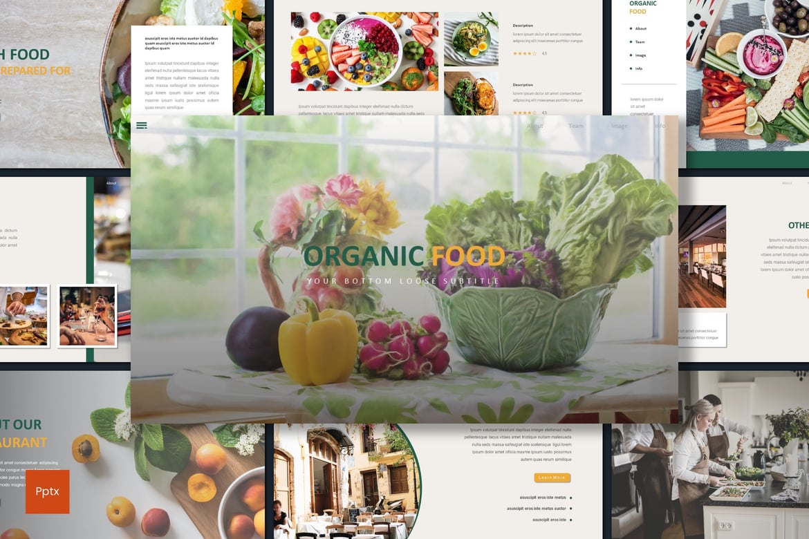Template Presentasi PowerPoint Makanan Organik yang Kreatif dan Minimalis