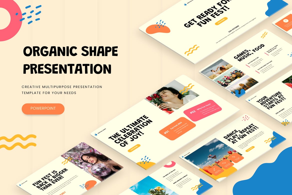 Template Presentasi PowerPoint Bentuk Organik yang Menarik