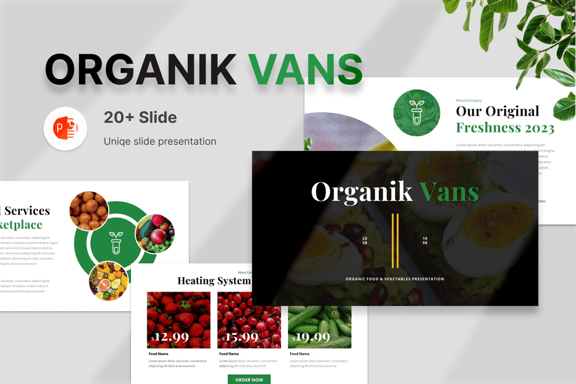 Template Presentasi PowerPoint Makanan Organik - Organic Vans